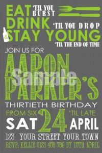 Eat, drink and stay young invitation green