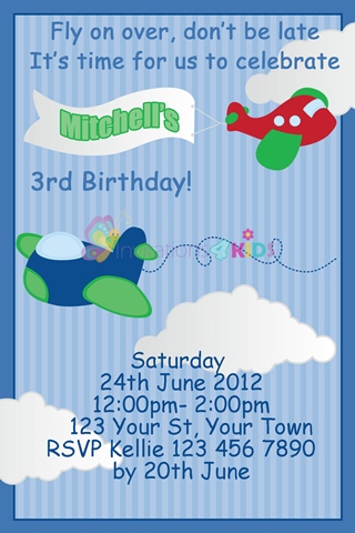 boys kids plane birthday party invitation