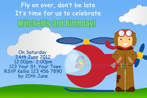 kids plane helicopter birthday party invitation
