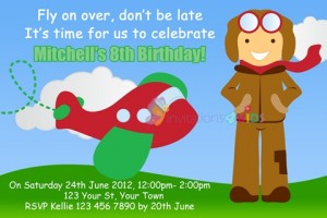 kids boys plane birthday party invitation