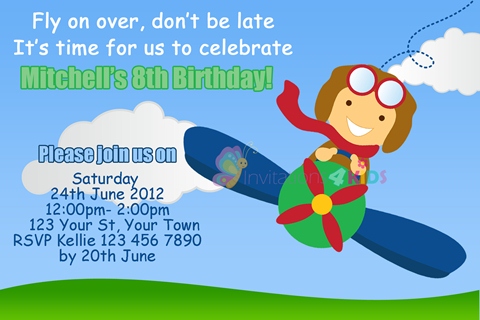 boys plane birthday party invitation