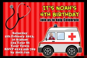 emergency ambulance red birthday party invite