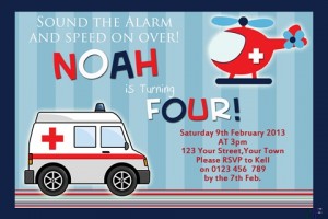 emergency ambulance birthday party invitation