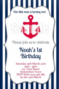 boys red and navy anchor nautical birthday party invitation