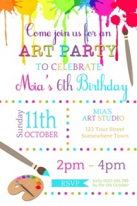 girls art party birthday invitation