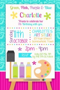 girls art party invitation