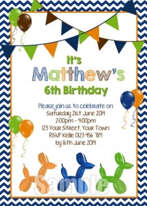 balloon animals birthday party invitation