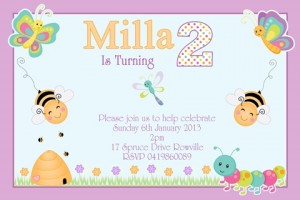 cute bees and butterflies girls birthday invitation