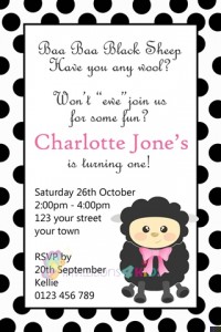 baa baa black sheep kids birthday invitation