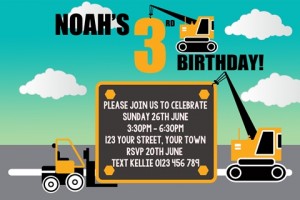 boys crane and forklift birthday party construction invitation