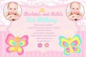 cute twin girls joint birthday butterfly birthday invitation