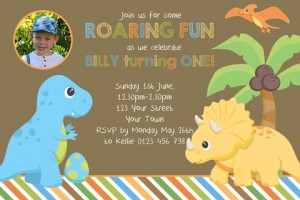 cute boys dinosaur birthday party invitation with photo