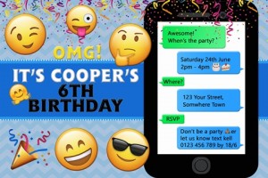 kids boys blue smiley emoji birthday party invitation