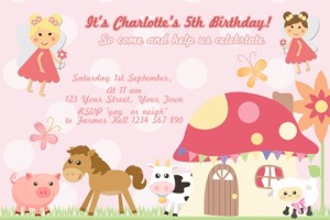 fairy and farm animal birthday invitation