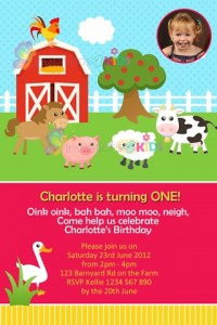 Farm Animals pink girls birthday invitation