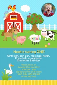 boys farmyard and farm animals birthday party invitation