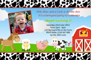 boys farmyard and farm animals birthday party invitation