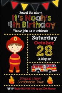 boys fireman birthday party invitation