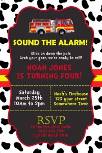 emergency firteruck red yellow black birthday party invite