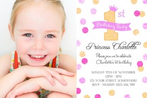 Girls pink and gold first birthday invite