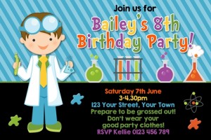 boys Mad Scientist birthday party invitation