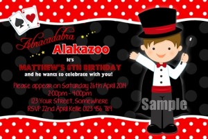 boys red black magic birthday party invitation