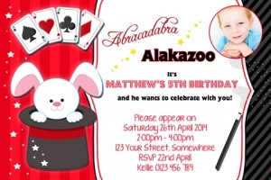 boys red black magic birthday party invitation