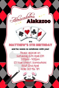 red black boys magic birthday party invitation
