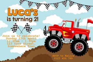 boys monster truck birthday party invitation