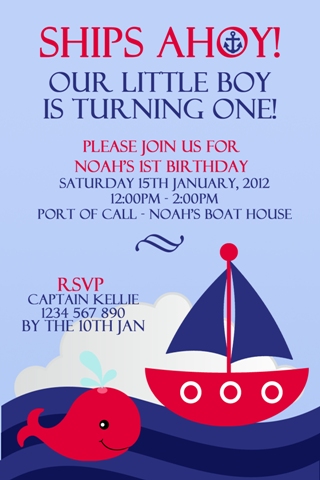 boys red blue nautical birthday party invite