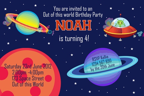 boys space planets invitation