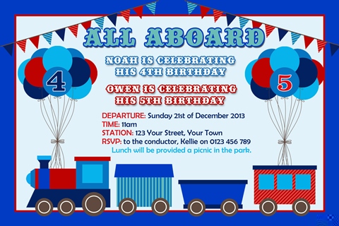 twin boys train invitation