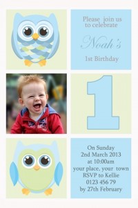 Boys first birthday invitation owls