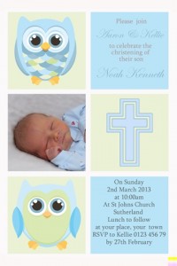 Boys owl christening baptism invitation