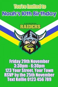 Canberra Raiders NRL football invitation
