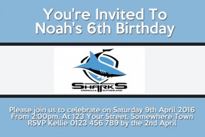 Cronulla Sutherland Sharks NRL football invitation