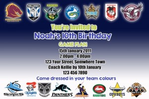 NRL themed football invitation