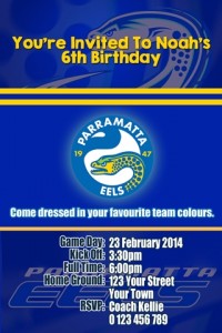 Parramatta Eels NRL football invitation