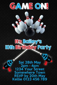 bowling and lazer tag invitation