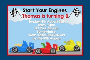 boys dinosaur racing car invitation