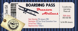 boys boarding pass aeroplane invitation